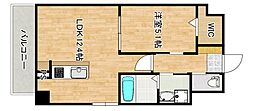 JR山陽本線 天神川駅 徒歩19分の賃貸マンション 2階1LDKの間取り