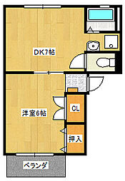 広島電鉄8系統 横川駅 徒歩9分の賃貸マンション 2階1DKの間取り