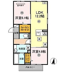 広島高速交通アストラムライン 西原駅 徒歩14分の賃貸アパート 1階2LDKの間取り