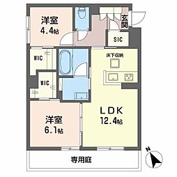 広島電鉄宮島線 広電西広島(己斐)駅 徒歩7分の賃貸マンション 1階2LDKの間取り
