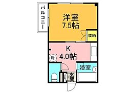 広島電鉄1系統 県病院前駅 徒歩5分の賃貸マンション 2階1Kの間取り