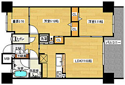 JR山陽本線 向洋駅 徒歩27分の賃貸マンション 2階2LDKの間取り