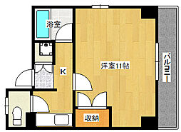 広島電鉄1系統 鷹野橋駅 徒歩9分の賃貸マンション 6階1Kの間取り