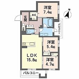 広島高速交通アストラムライン 西原駅 徒歩8分の賃貸マンション 2階3LDKの間取り