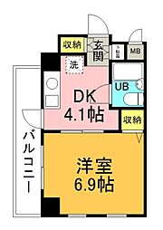 広島電鉄1系統 中電前駅 徒歩3分の賃貸マンション 2階1DKの間取り