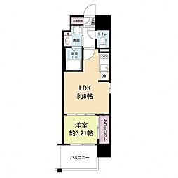 広島電鉄2系統 小網町駅 徒歩3分の賃貸マンション 11階1LDKの間取り