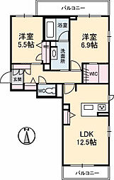広島高速交通アストラムライン 中筋駅 徒歩10分の賃貸マンション 2階2LDKの間取り