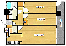 広島電鉄2系統 福島町駅 徒歩14分の賃貸マンション 9階2LDKの間取り