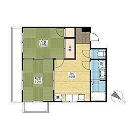 広島電鉄8系統 舟入南駅 徒歩23分の賃貸マンション 2階2DKの間取り