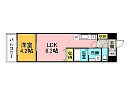 広島高速交通アストラムライン 新白島駅 徒歩5分の賃貸マンション 14階1LDKの間取り