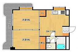 広島電鉄宮島線 草津駅 徒歩20分の賃貸マンション 2階2DKの間取り