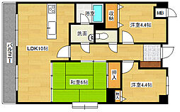 広島電鉄1系統 県病院前駅 徒歩2分の賃貸マンション 4階3LDKの間取り
