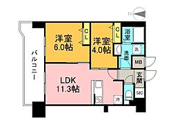 広島電鉄1系統 市役所前駅 徒歩7分の賃貸マンション 17階2LDKの間取り