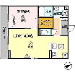 JR可部線 下祇園駅 徒歩13分の賃貸アパート 1階1LDKの間取り
