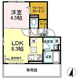 広島電鉄宮島線 修大協創中高前駅 徒歩10分の賃貸アパート 1階1LDKの間取り