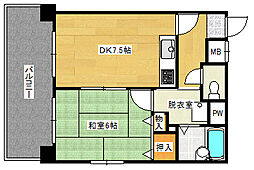 JR山陽本線 広島駅 徒歩10分の賃貸マンション 5階1DKの間取り