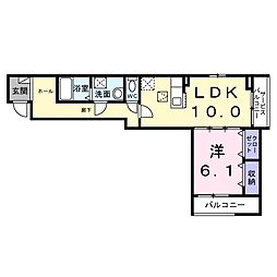 JR可部線 安芸長束駅 徒歩17分の賃貸アパート 1階1LDKの間取り