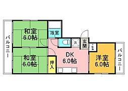 広島電鉄1系統 中電前駅 徒歩3分の賃貸マンション 3階3DKの間取り