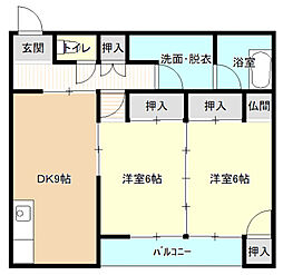 JR芸備線 矢賀駅 徒歩6分の賃貸マンション 3階2LDKの間取り
