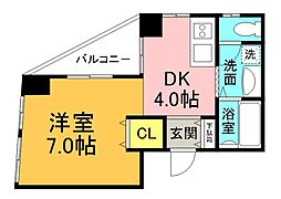広島電鉄1系統 鷹野橋駅 徒歩8分の賃貸マンション 2階1DKの間取り