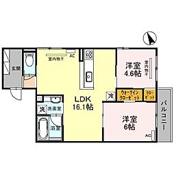 JR可部線 大町駅 徒歩5分の賃貸アパート 3階2LDKの間取り