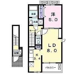 JR芸備線 戸坂駅 徒歩15分の賃貸アパート 2階1LDKの間取り