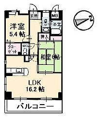 広島高速交通アストラムライン 古市駅 徒歩9分の賃貸マンション 2階2LDKの間取り