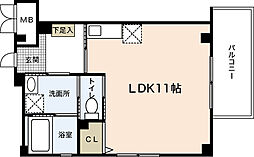 JR可部線 古市橋駅 徒歩10分の賃貸マンション 2階ワンルームの間取り