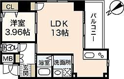 JR可部線 横川駅 徒歩10分の賃貸マンション 9階1LDKの間取り