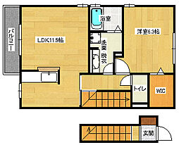 広島高速交通アストラムライン 西原駅 徒歩18分の賃貸アパート 2階1LDKの間取り