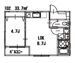JR山陽本線 横川駅 徒歩14分の賃貸アパート 1階1LDKの間取り