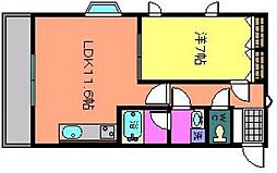 JR可部線 安芸長束駅 徒歩15分の賃貸マンション 3階1LDKの間取り