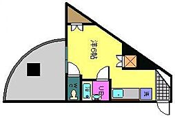 広島電鉄8系統 横川一丁目駅 徒歩3分の賃貸マンション 2階ワンルームの間取り