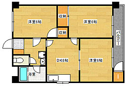 広島電鉄5系統 南区役所前駅 徒歩18分の賃貸マンション 2階3DKの間取り