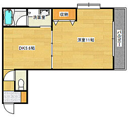 JR山陽本線 横川駅 徒歩8分の賃貸マンション 2階1DKの間取り