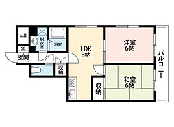 JR山陽本線 横川駅 徒歩10分の賃貸マンション 6階2LDKの間取り