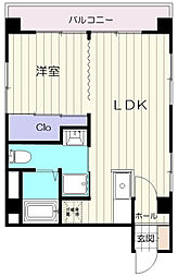 JR可部線 横川駅 徒歩15分の賃貸マンション 2階1LDKの間取り