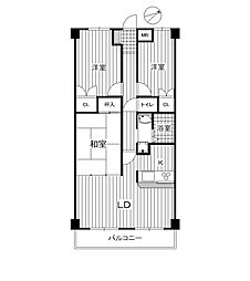 広島高速交通アストラムライン 中筋駅 徒歩2分の賃貸マンション 2階3LDKの間取り