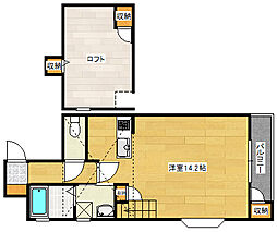 広島電鉄5系統 比治山下駅 徒歩18分の賃貸アパート 2階ワンルームの間取り