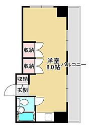 広島電鉄9系統 白島駅 徒歩1分の賃貸マンション 8階ワンルームの間取り