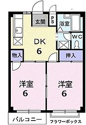 JR可部線 古市橋駅 徒歩8分の賃貸アパート 2階2DKの間取り