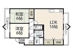 広島高速交通アストラムライン 高取駅 徒歩9分の賃貸マンション 2階2LDKの間取り