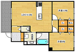 広島高速交通アストラムライン 中筋駅 徒歩12分の賃貸アパート 1階2LDKの間取り