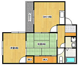 広島電鉄5系統 皆実町六丁目駅 徒歩4分の賃貸アパート 2階2DKの間取り