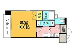 広島電鉄1系統 中電前駅 徒歩8分の賃貸マンション 5階1Kの間取り