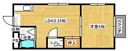 JR山陽本線 向洋駅 徒歩23分の賃貸アパート 2階1LDKの間取り