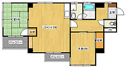 JR芸備線 矢賀駅 徒歩18分の賃貸マンション 2階2LDKの間取り