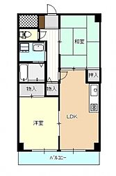広島電鉄2系統 十日市町駅 徒歩4分の賃貸マンション 3階2LDKの間取り