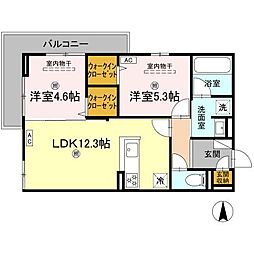 JR可部線 下祇園駅 徒歩19分の賃貸アパート 3階2LDKの間取り
