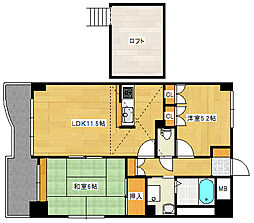 広島電鉄8系統 舟入川口町駅 徒歩15分の賃貸マンション 9階2LDKの間取り
